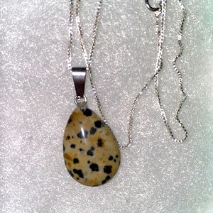 Dalmatian Jasper Tear Drop Silver 18” Necklace